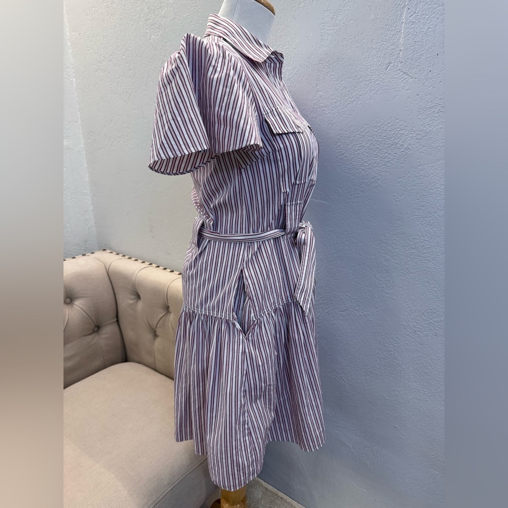 DEREK LAM 10 CROSBY Pei Striped Cotton Mini Shirtdress Color: RED MULTI 2 - Picture 5 of 12